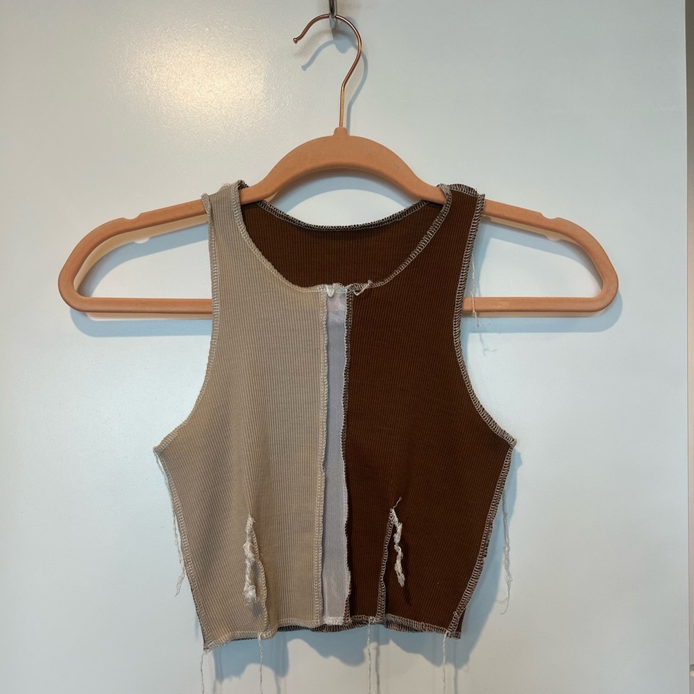 Brown/Tan w White Mesh Ribbed Tank